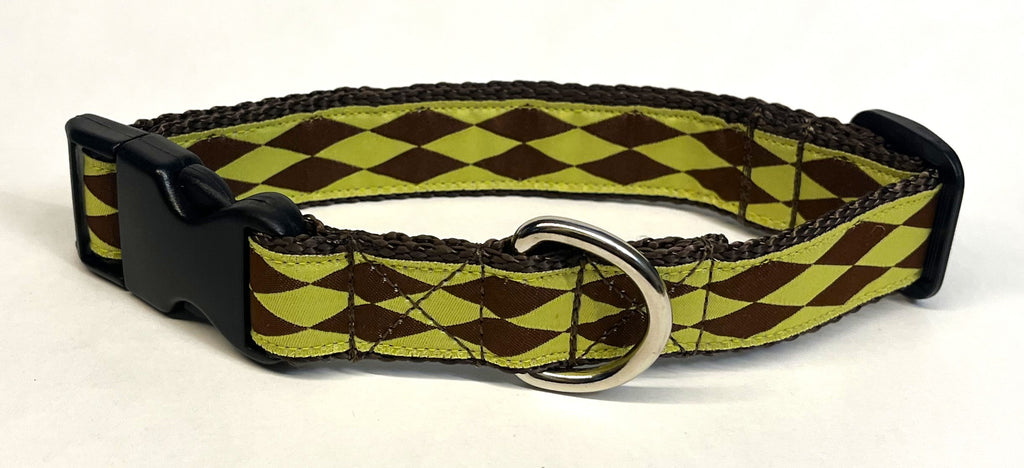 Green with Brown Diamonds Dog Collar 1in