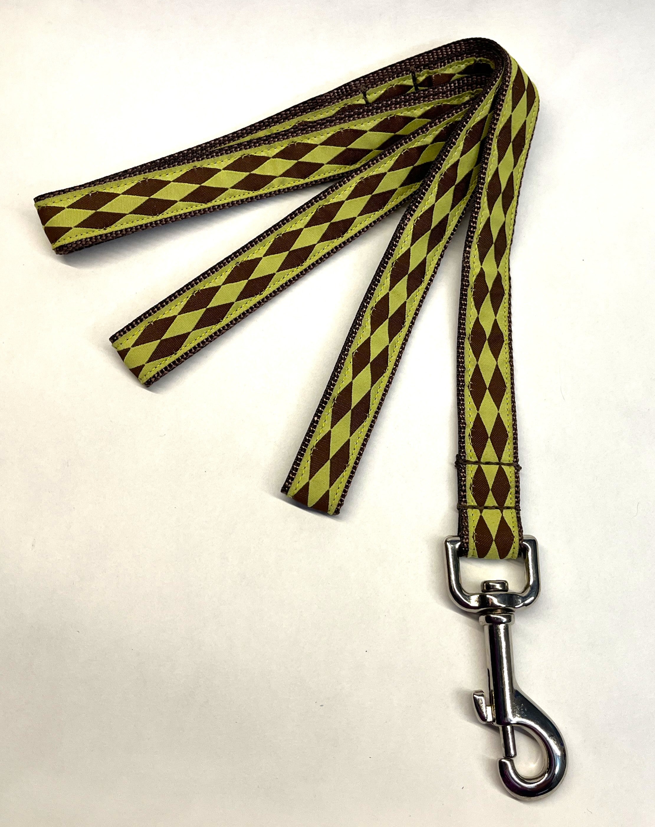 Green with Brown Diamonds Dog Leash 3/4