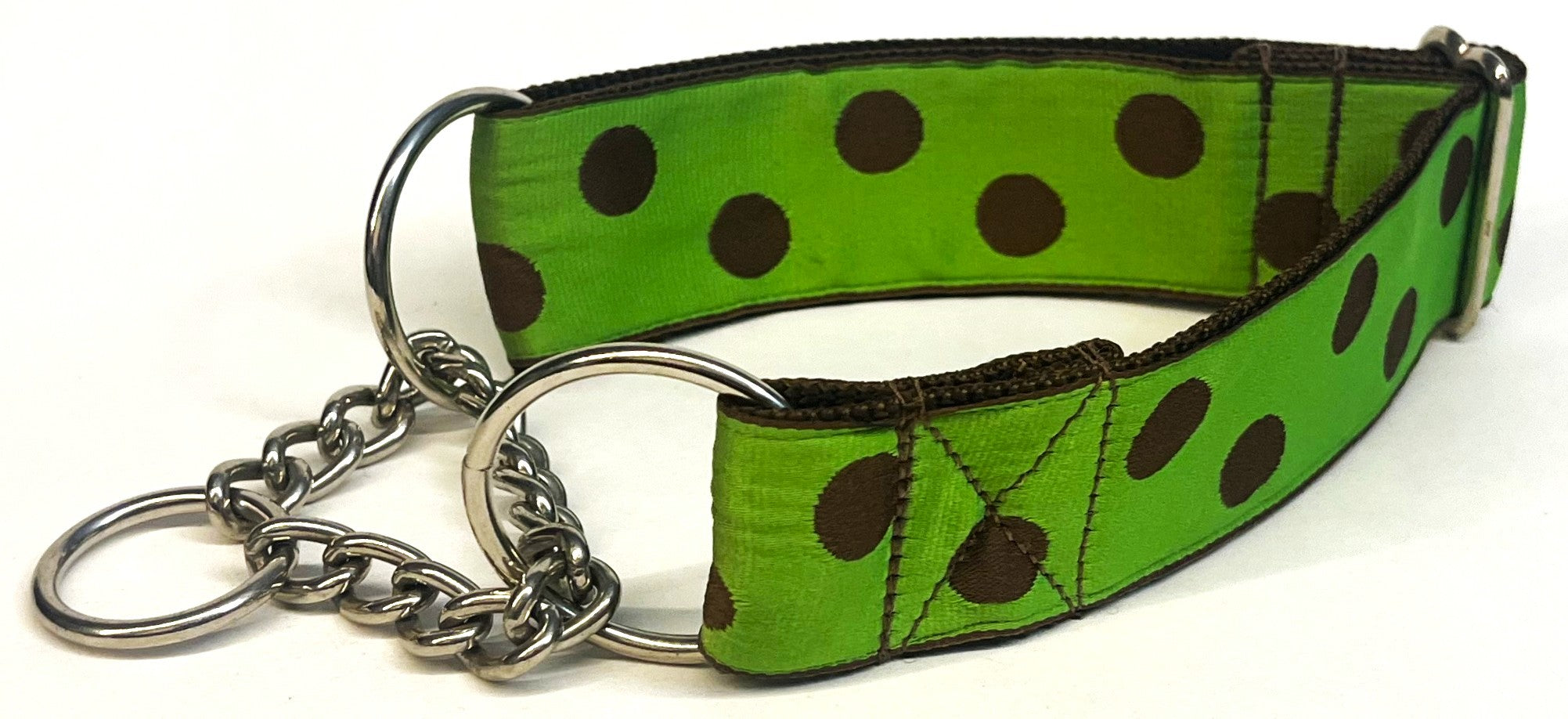 Lime Green with Brown Dots Chain Martingale Collar 1 1/2 in