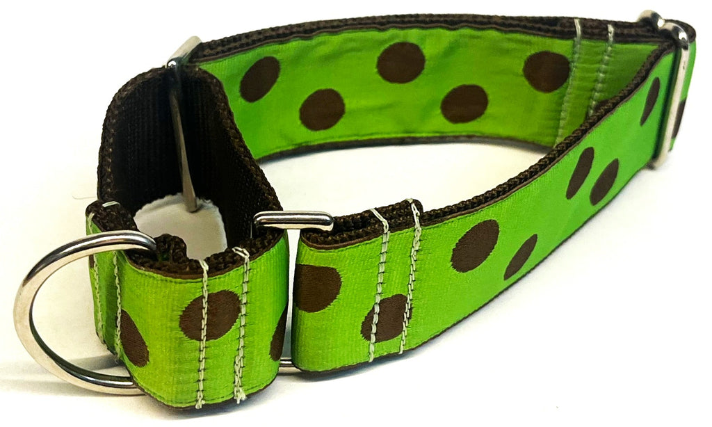 Lime Green with Brown Dots Martingale Collar 1 1/2 in