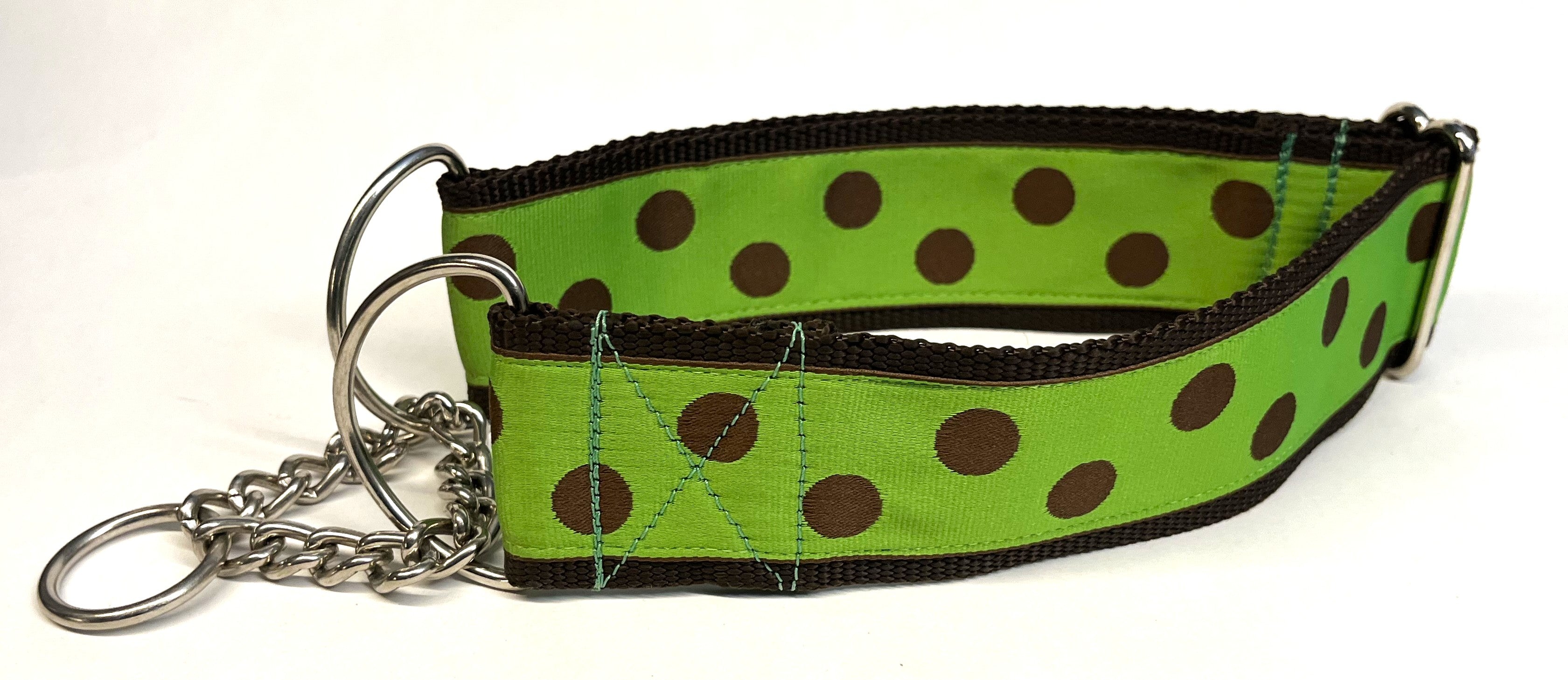 Green with Brown Dots Chain Martingale Collar 2in