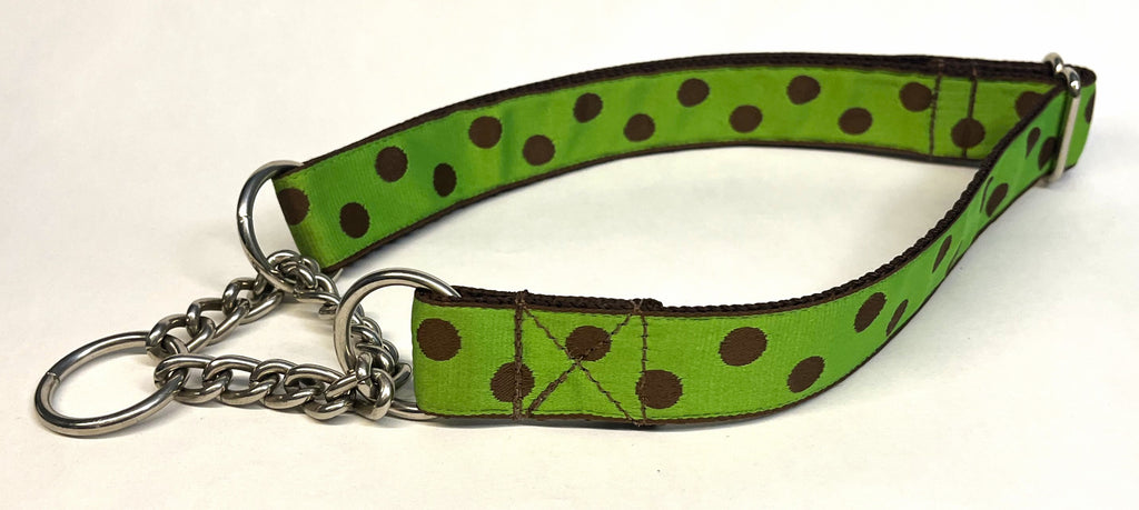 Green with Brown Dots Chain Martingale Collar 1in