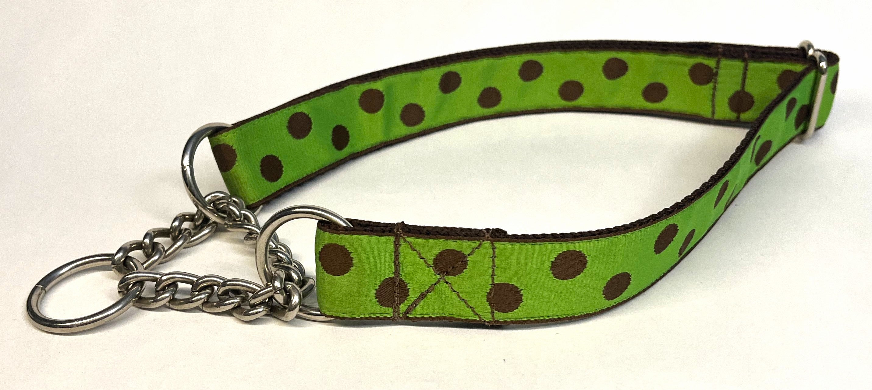 Green with Brown Dots Chain Martingale Collar 1in