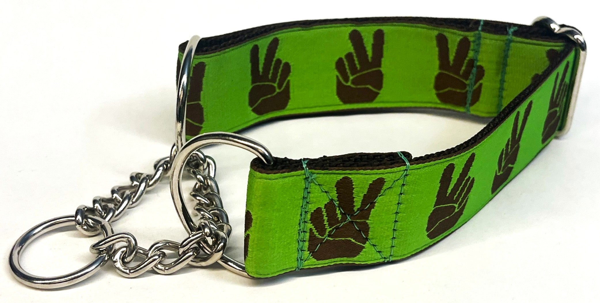 Green with Brown Peace Hands Chain Martingale Collar 1 1/2 in
