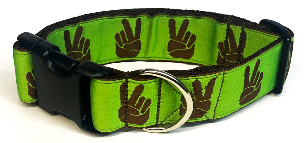 Green with Brown Peace Hands Dog Collar 1 1/2 in