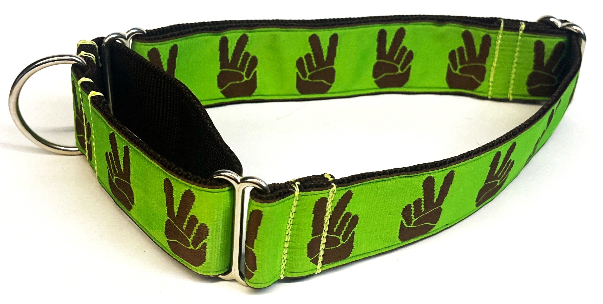 Green with Brown Peace Hands Martingale Collar 1 1/2 in