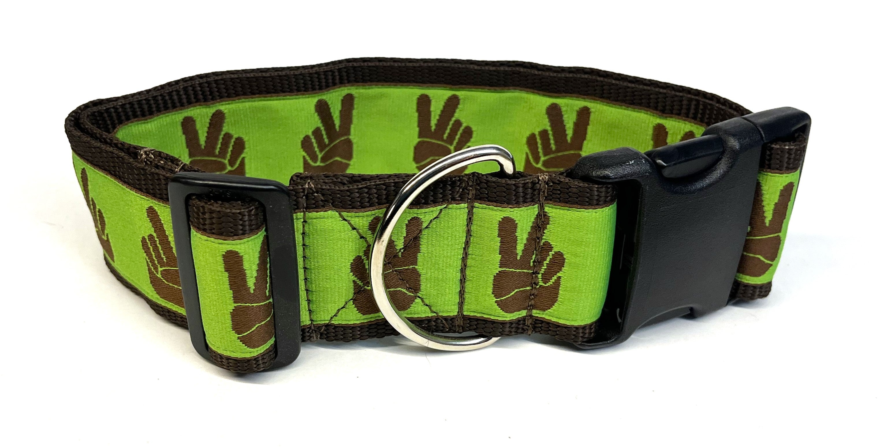 Green with Brown Peace Hands Dog Collar 2in
