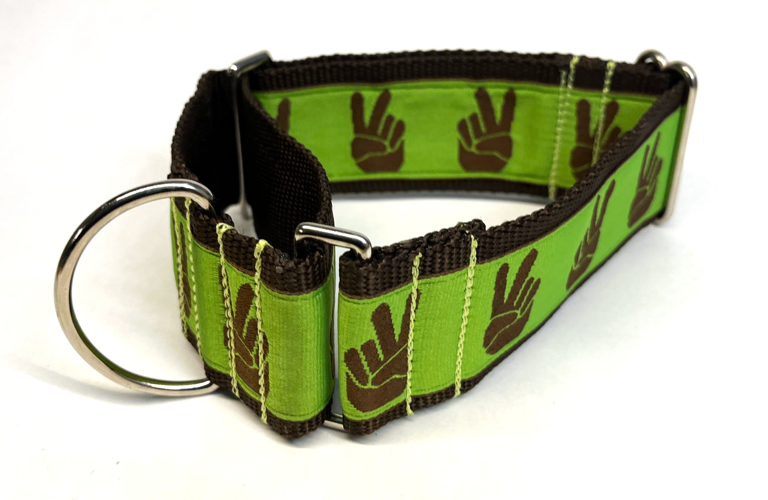 Green with Brown Peace Hands Martingale Collar 2in