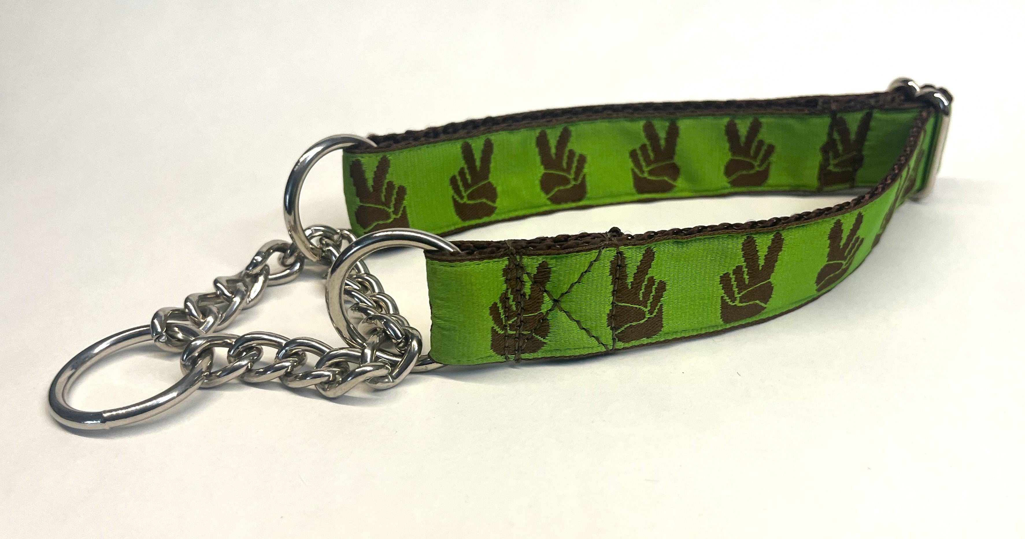Green with Brown Peace Hands Chain Martingale Collar 1in