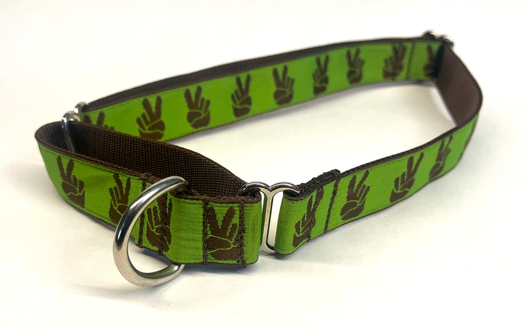 Green with Brown Peace Hands Martingale Collar 1in