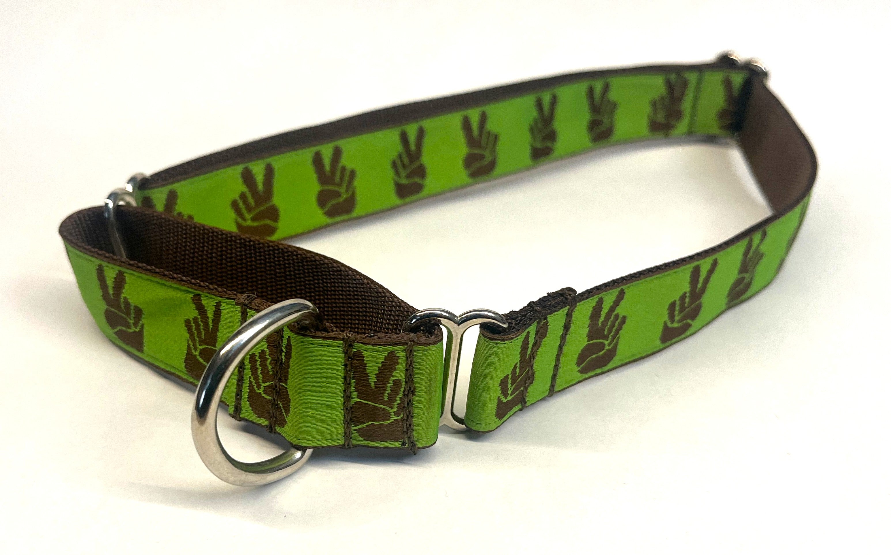 Green with Brown Peace Hands Martingale Collar 1in
