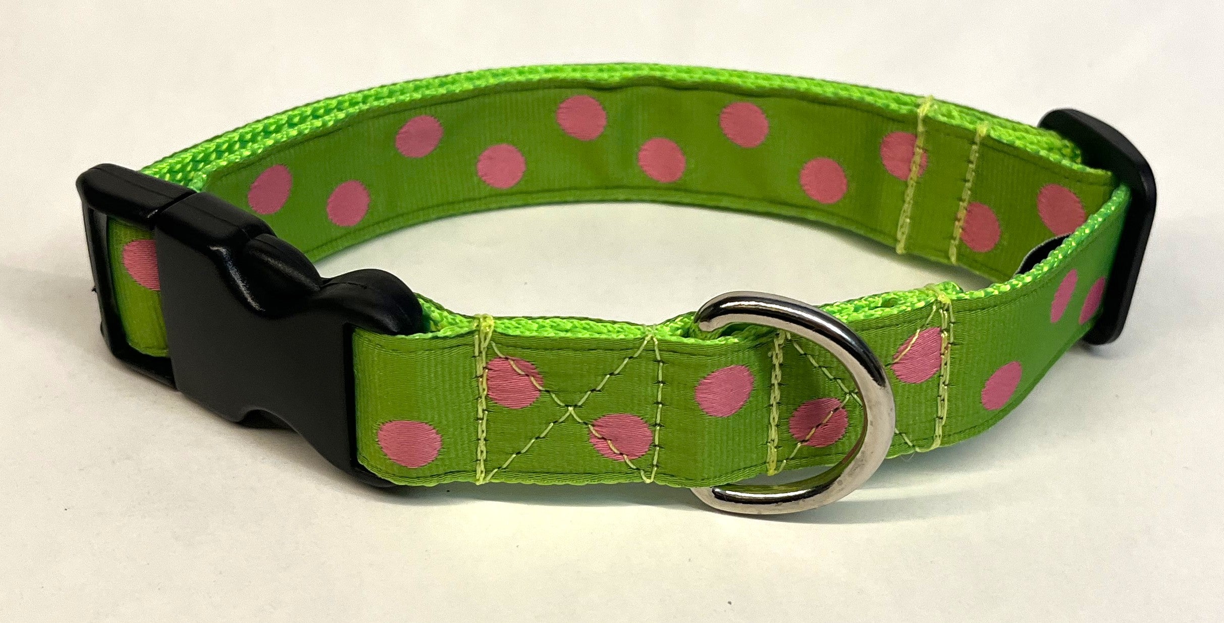 Green with Light Pink Dots Dog Collar 1in