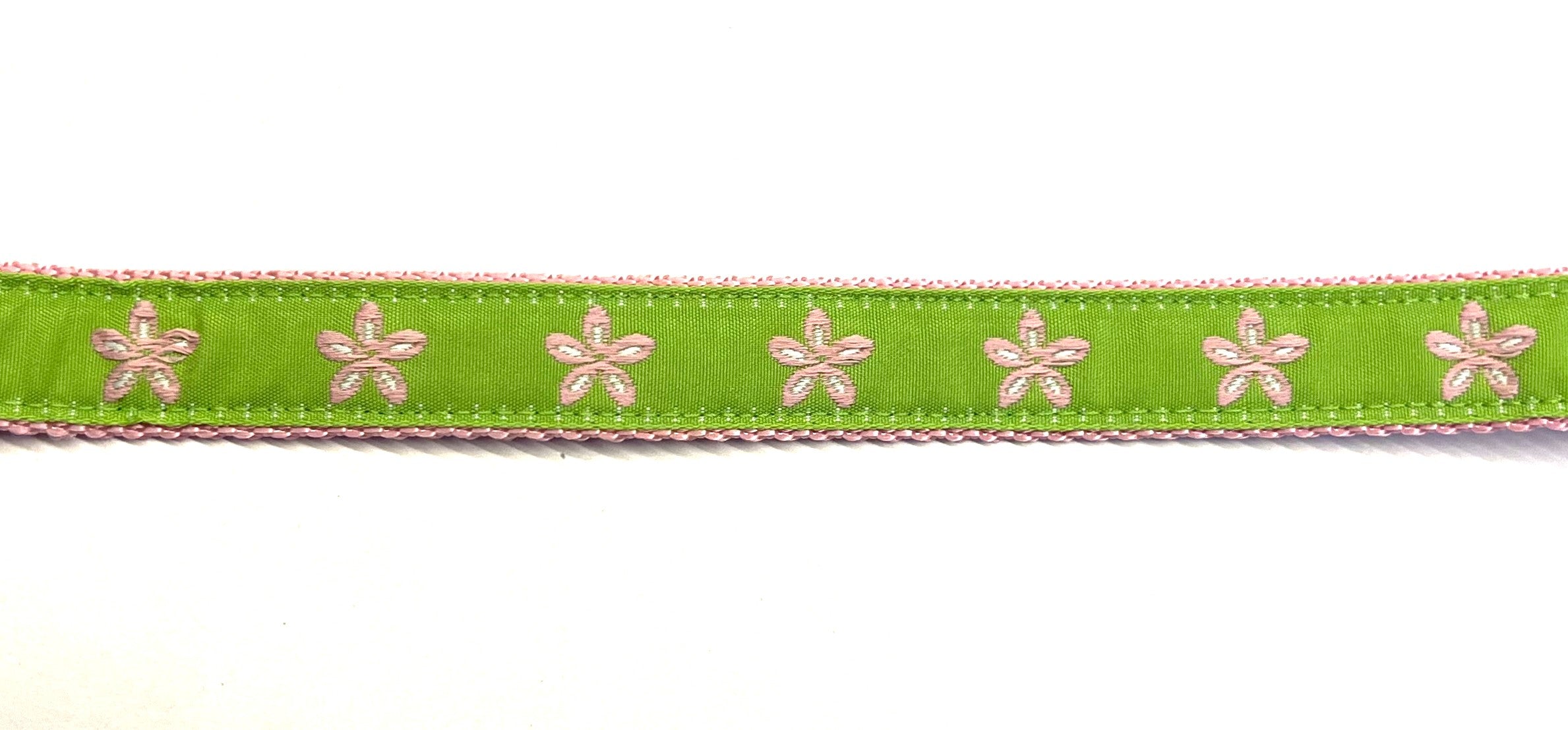 Green with Light Pink Flowers Dog Collar 3/4