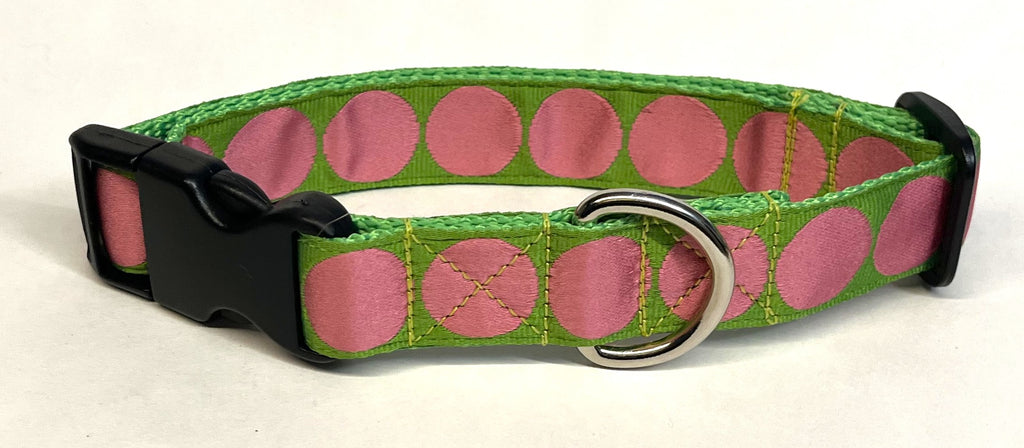 Green with Light Pink Large Dot Dog Collar 1in