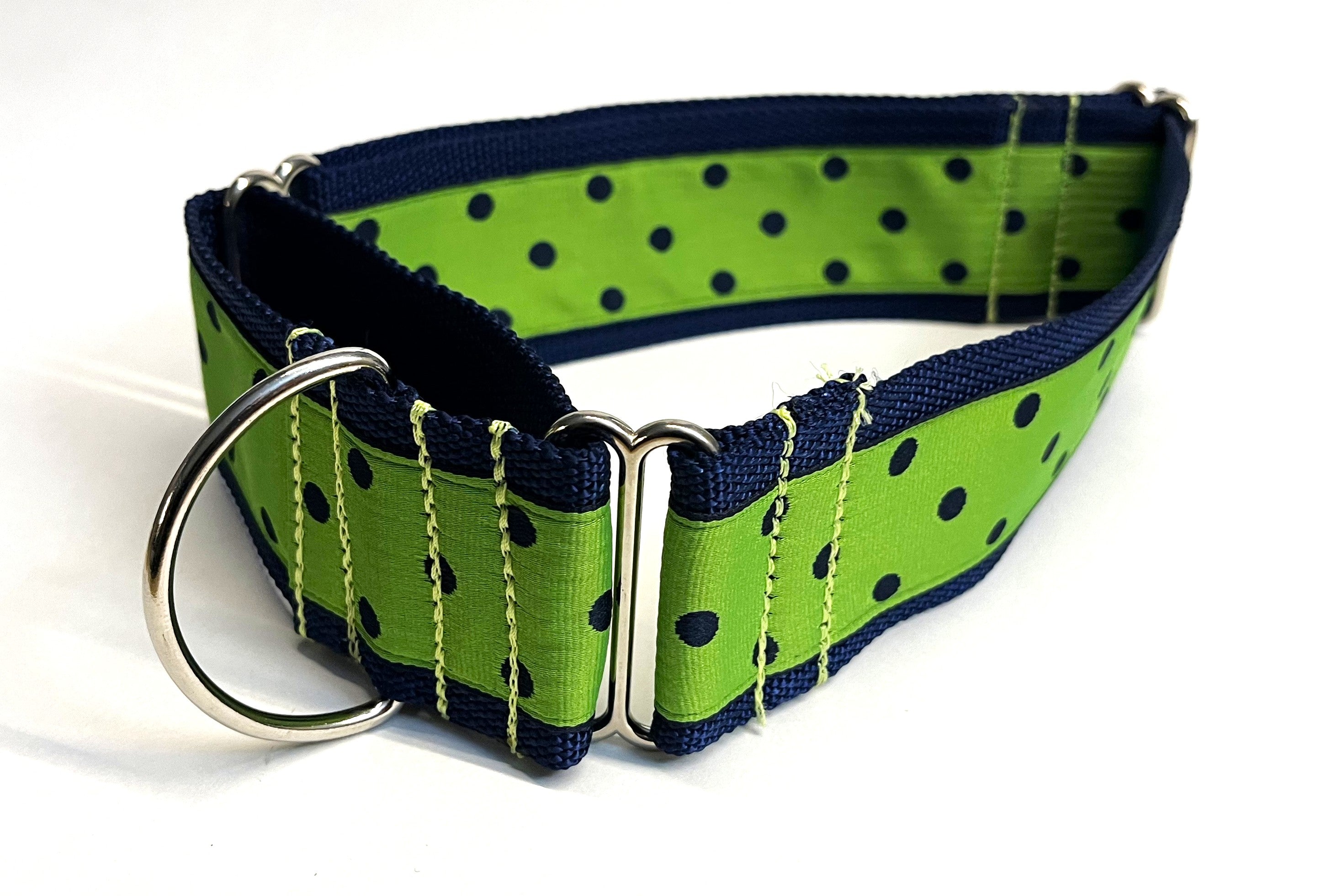 Green with Navy Polka Dots Martingale Collar 2in