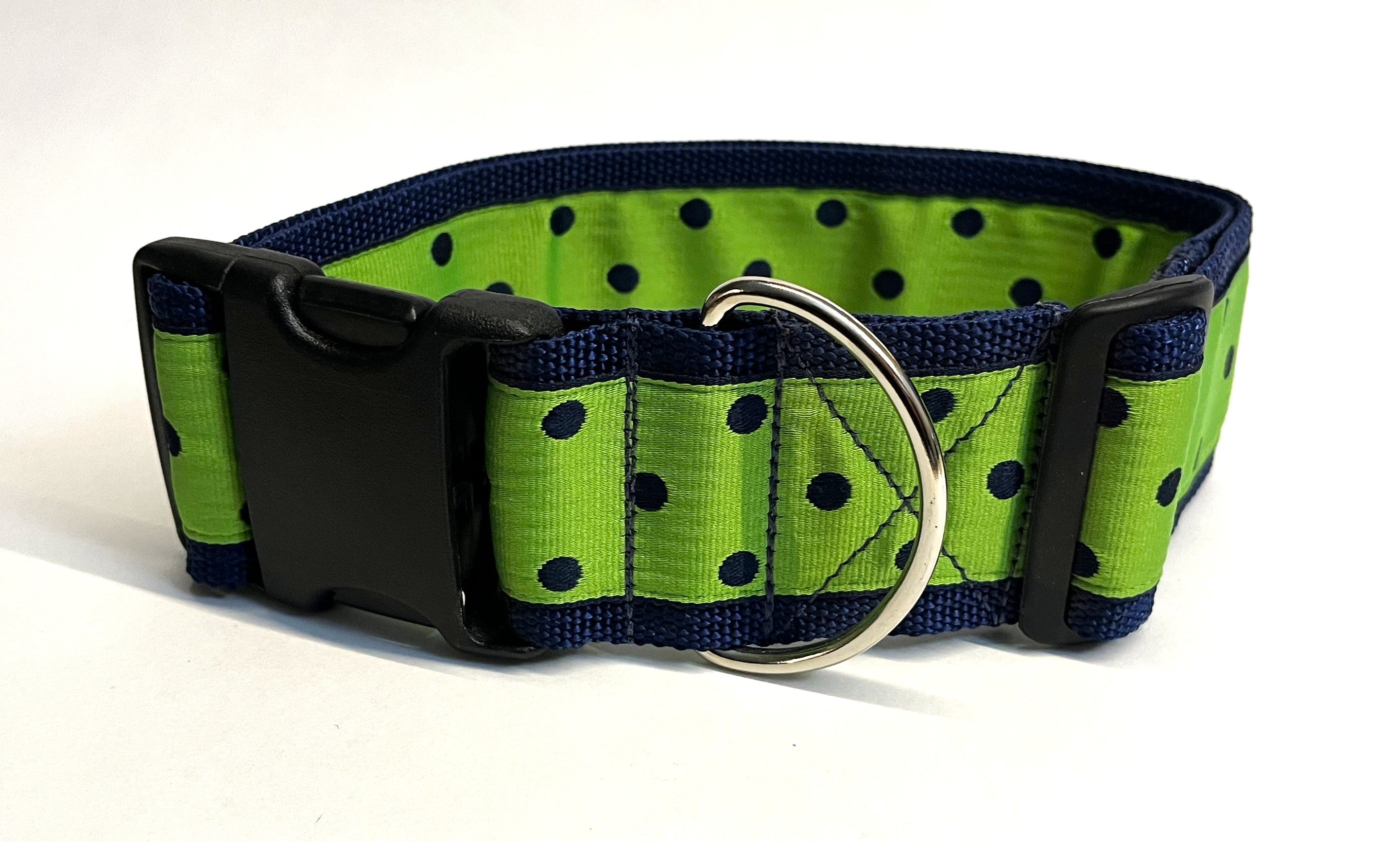 Green with Navy Polka Dots Dog Collar 2in