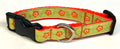 Green with Orange Flowers Dog Collar 3/4