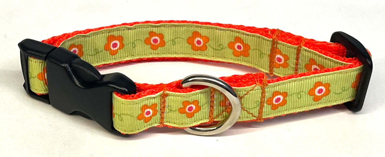 Green with Orange Flowers Dog Collar 3/4