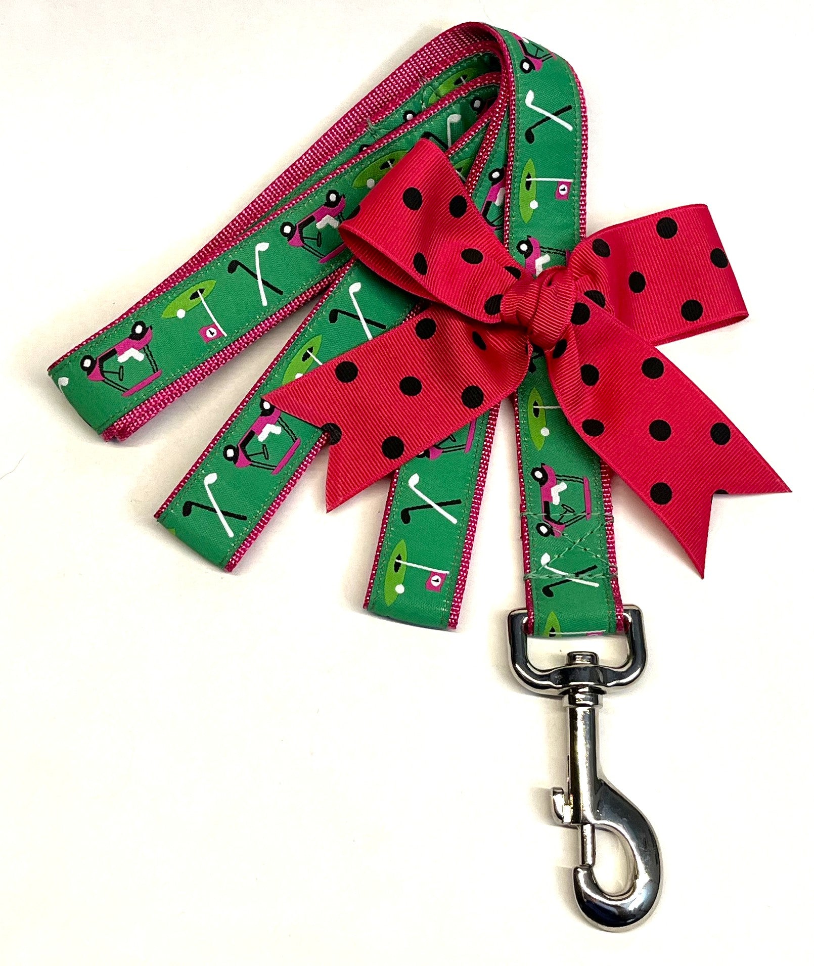 Green with Pink Golf Carts Dog Leash 1in
