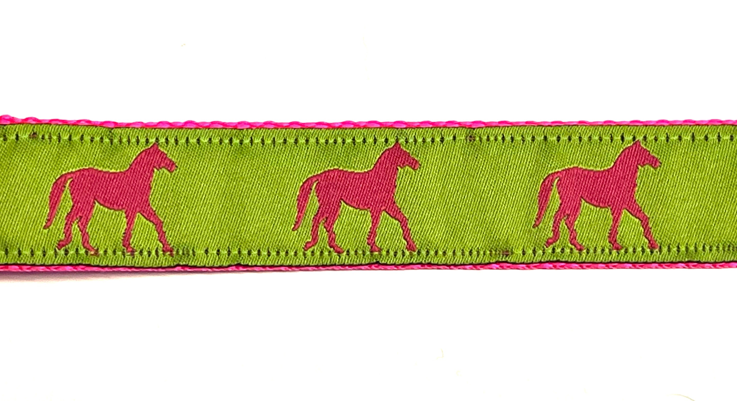 Green with Pink Horses Chain Martingale Collar 1in