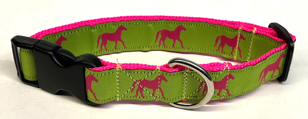 Green with Pink Horses Dog Collar 1in