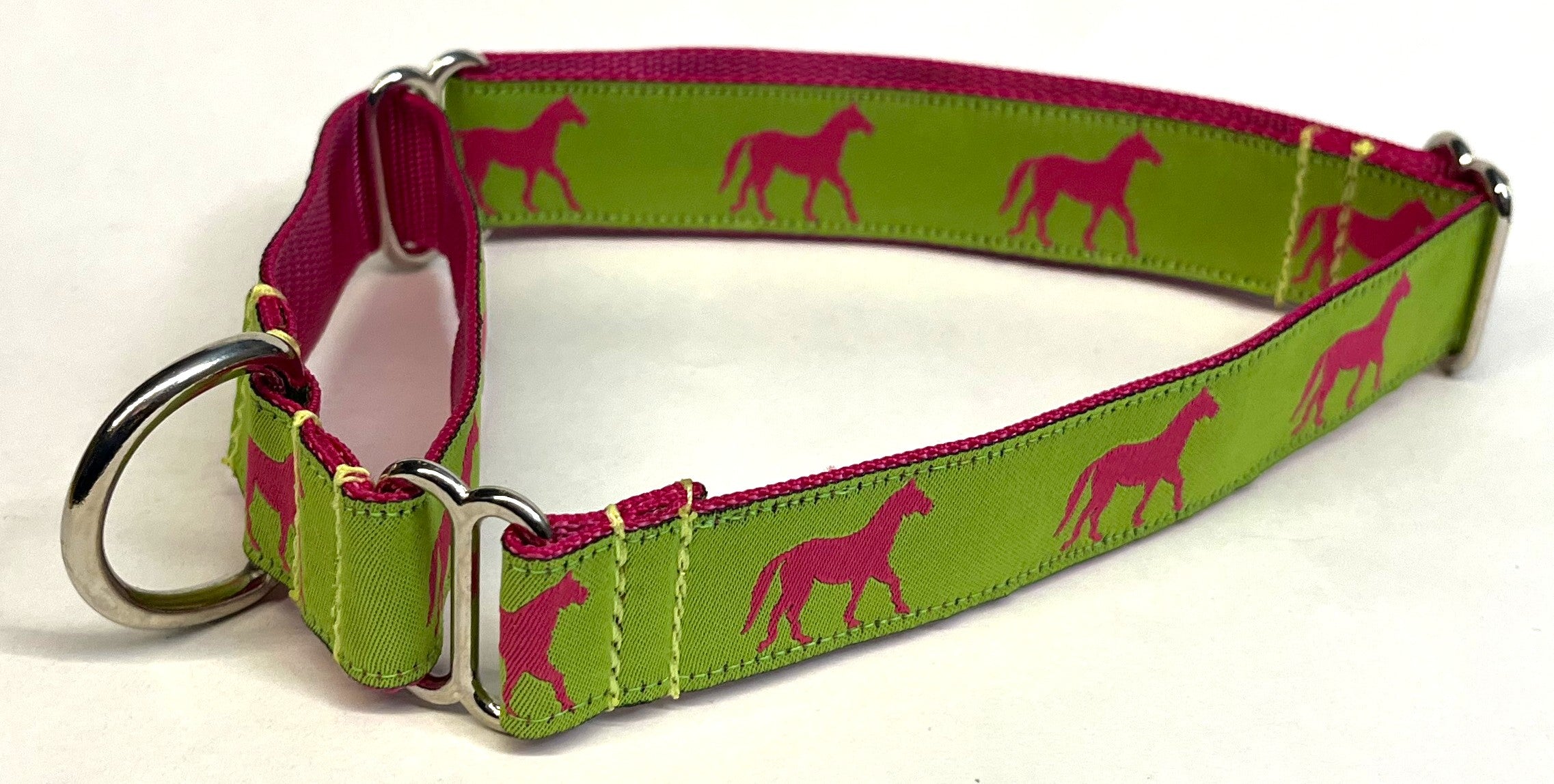 Green with Pink Horses Martingale Collar 1in