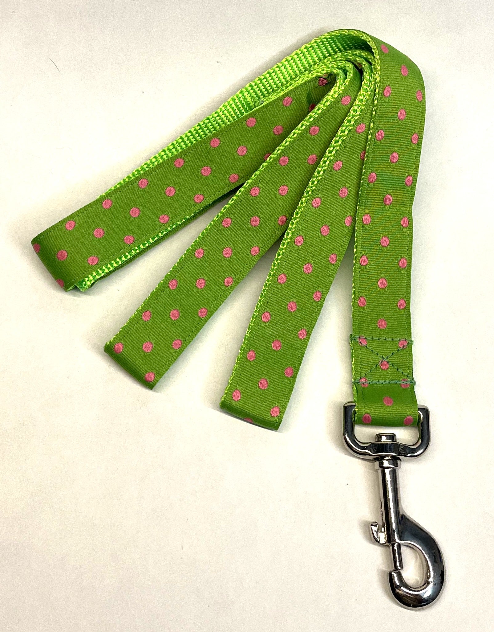 Green with Pink Polka Dots Dog Leash 1in