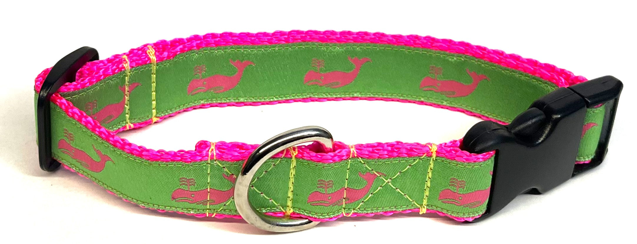 Green with Pink Whales Dog Collar 1in