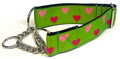 Green with Pink and Light Pink Hearts Chain Martingale Collar 1 1/2 in