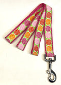 Green with Pink, Light Pink, Orange and Red Flowers Dog Leash 1in