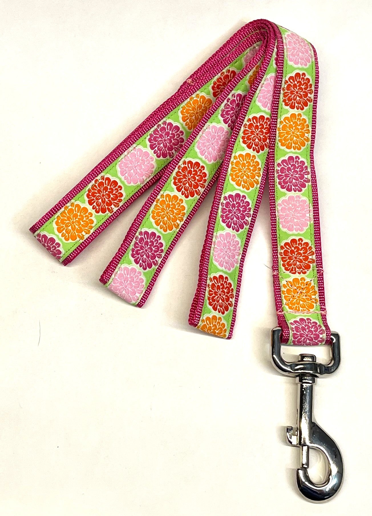 Green with Pink, Light Pink, Orange and Red Flowers Dog Leash 1in
