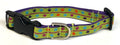 Green with Pink Zigzag and Orange, Blue, Purple, Pink Dots Dog Collar 3/4