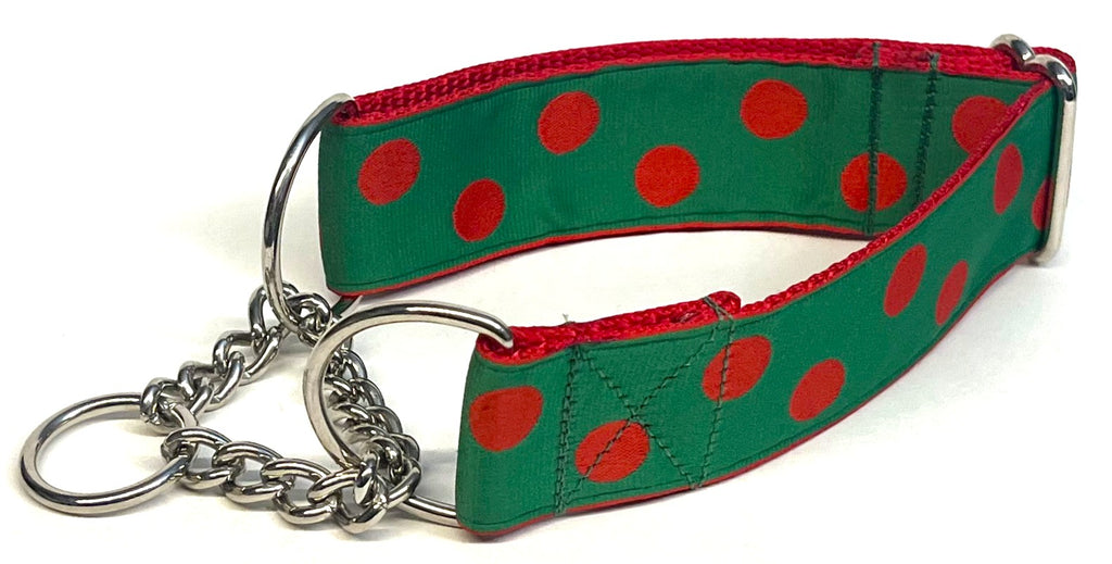 Green with Red Dots Chain Martingale Collar 1 1/2 in