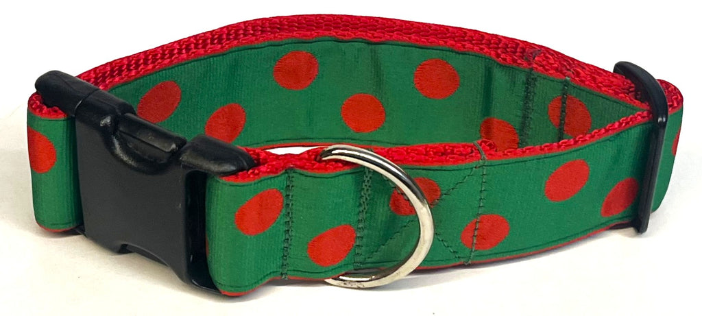 Green with Red Dots Dog Collar 1 1/2 in