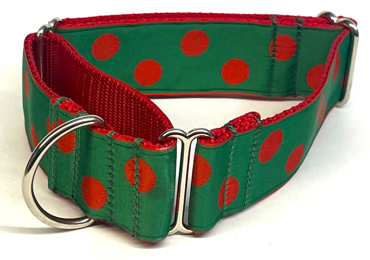Green with Red Dots Martingale Collar 1 1/2 in