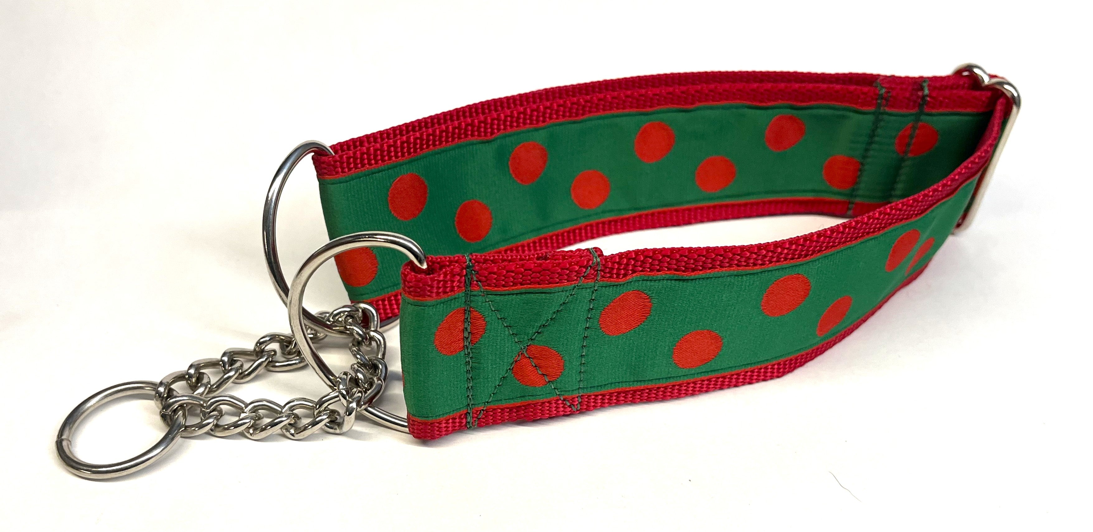 Green with Red Dots Chain Martingale Collar 2in