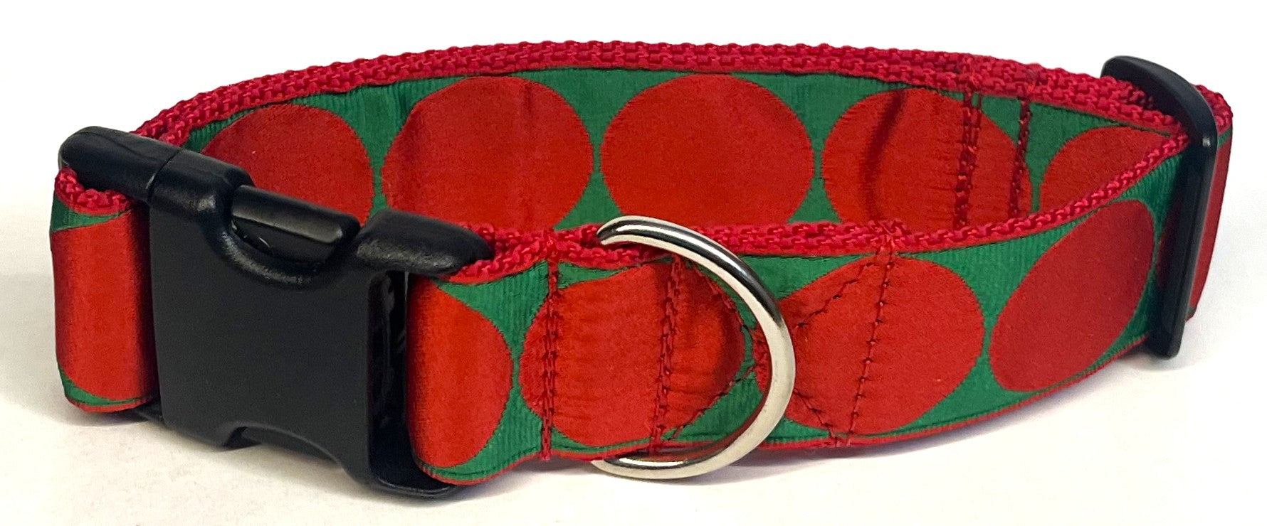 Green with Red Large Dot Dog Collar 1 1/2 in