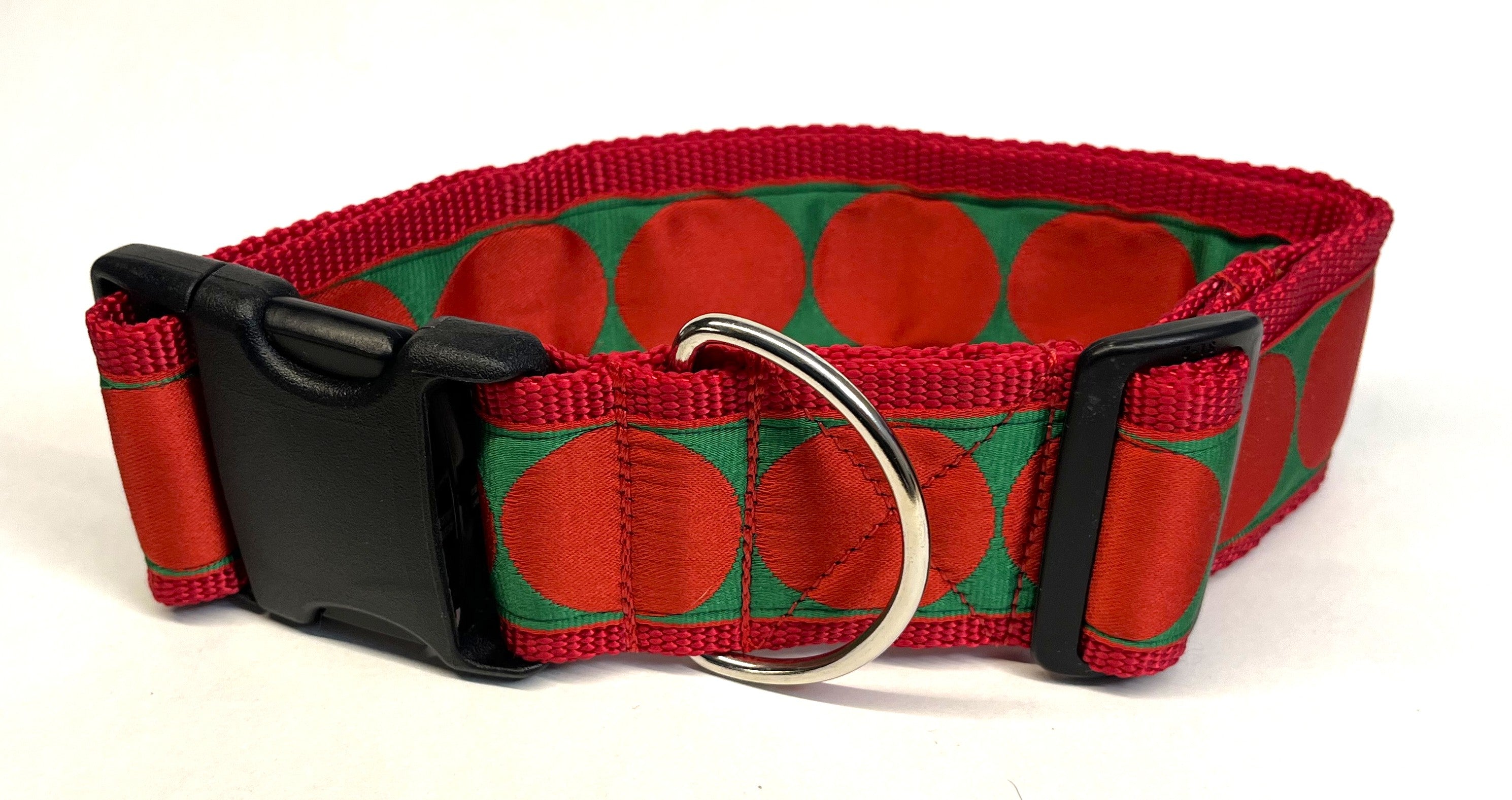 Green with Red Large Dot Dog Collar 2in