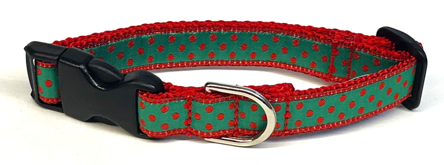 Green with Red Polka Dots Dog Collar 3/4