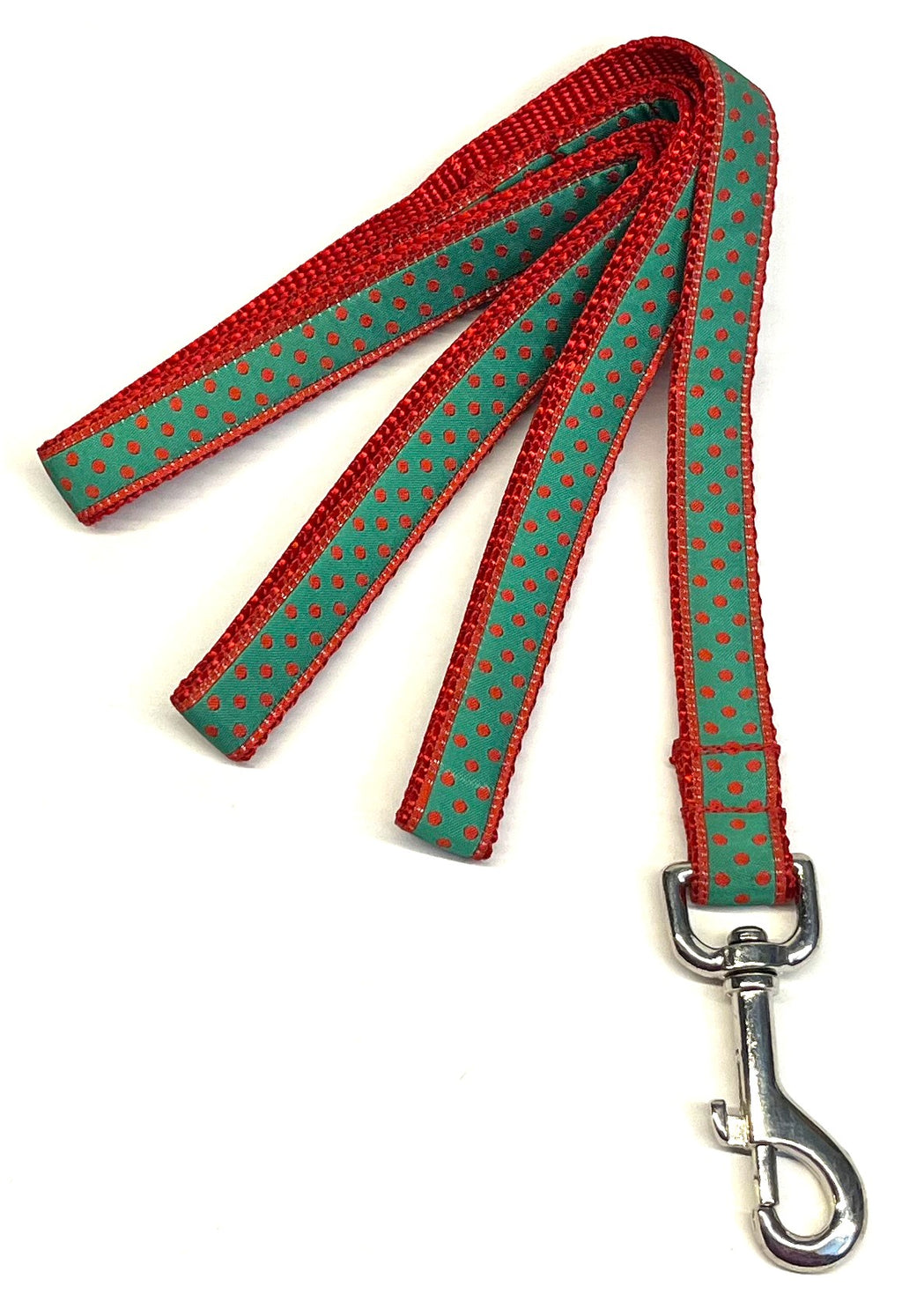 Green with Red Polka Dots Dog Leash 3/4