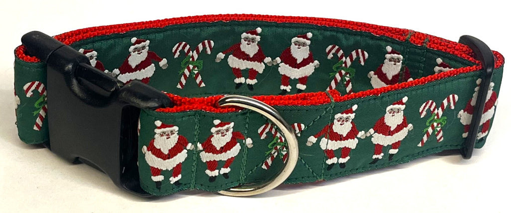 Green with Santa and Candy Canes Dog Collar 1 1/2 in