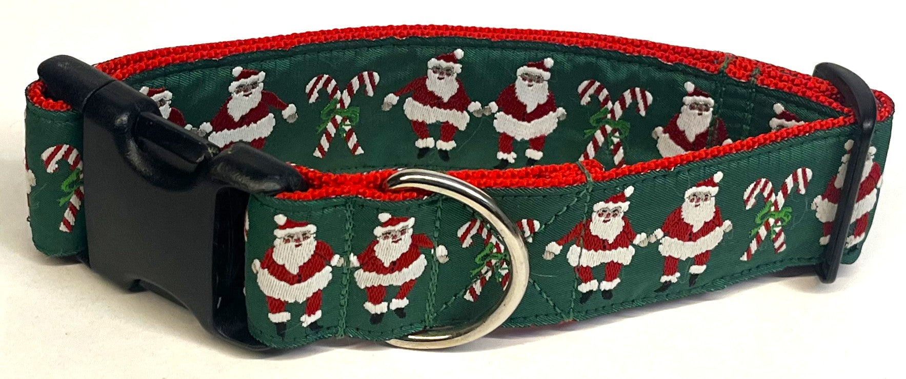 Green with Santa and Candy Canes Dog Collar 1 1/2 in