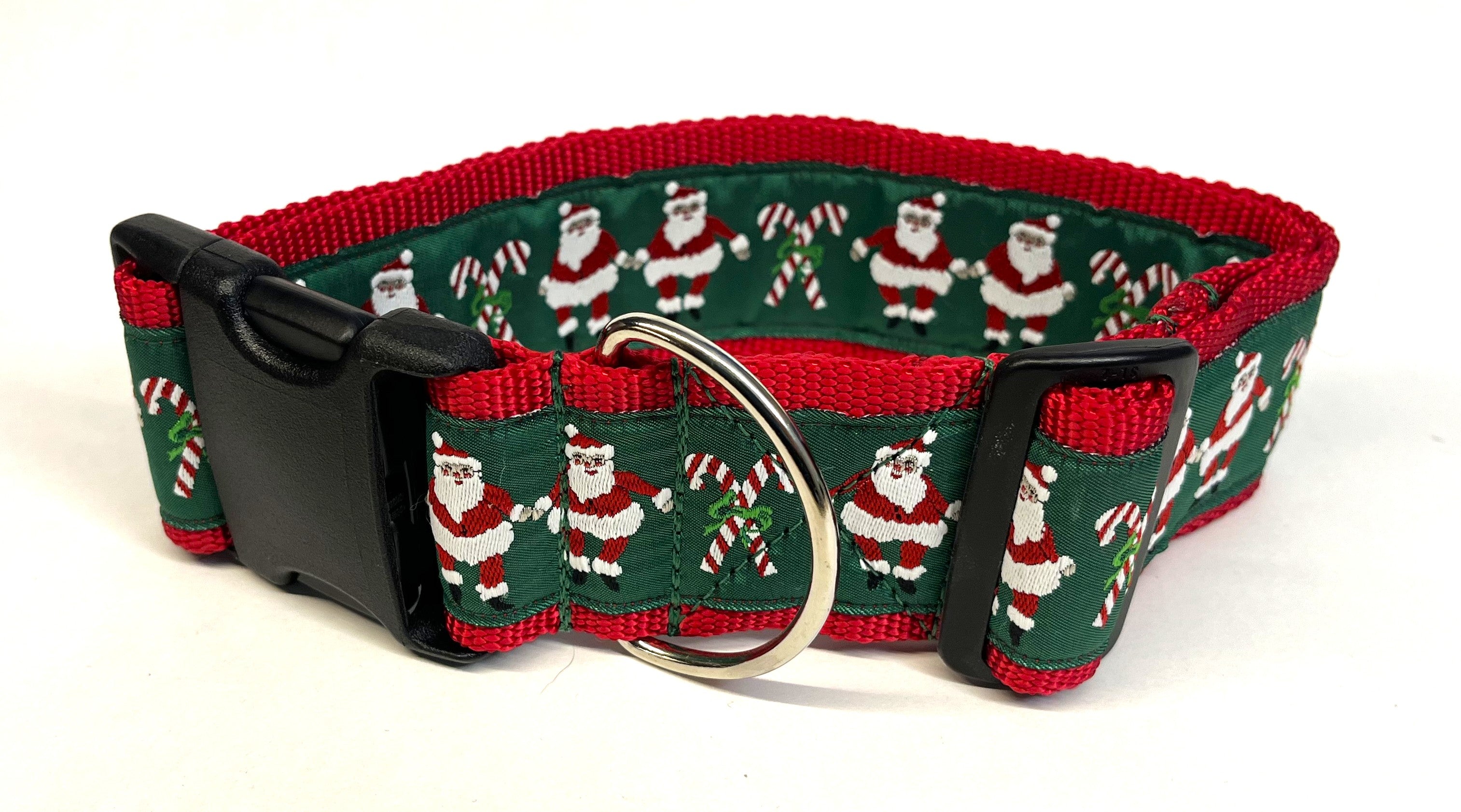Green with Santa and Candy Canes Dog Collar 2in