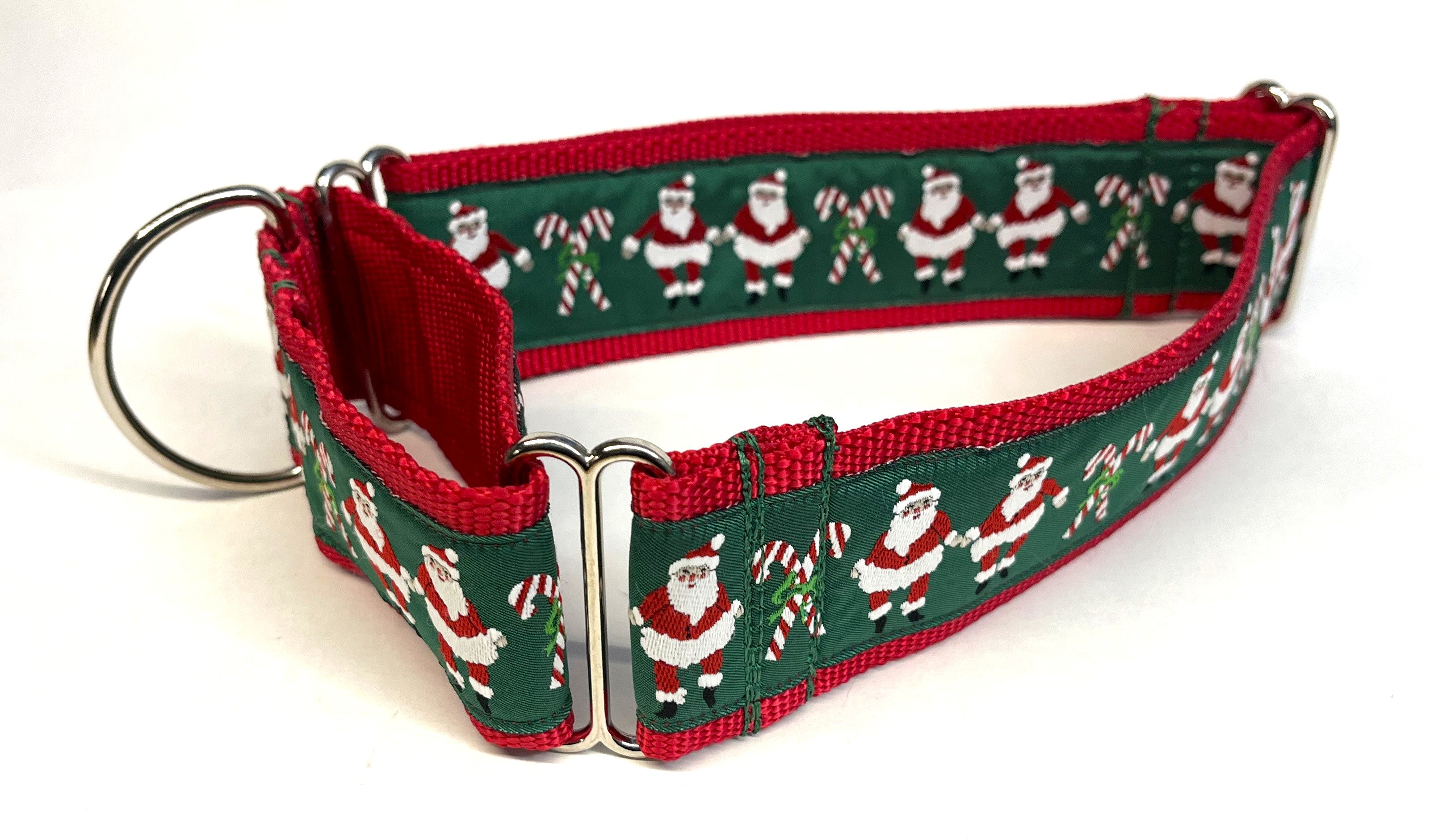 Green with Santa and Candy Canes Martingale Collar 2in