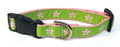 Green with Light Pink Flowers Dog Collar 3/4