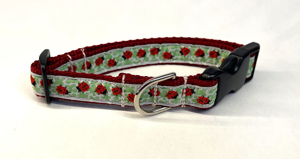 Ladybugs on Leaves Dog Collar 3/4