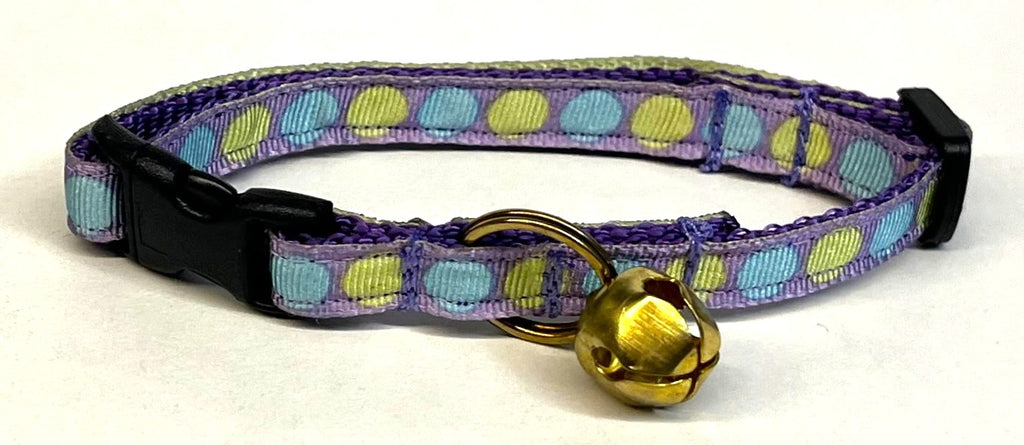 Lavender with Green and Blue Dot Cat Collar