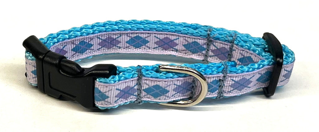 Lavender with Blue and Purple Argyle Dog Collar 1/2