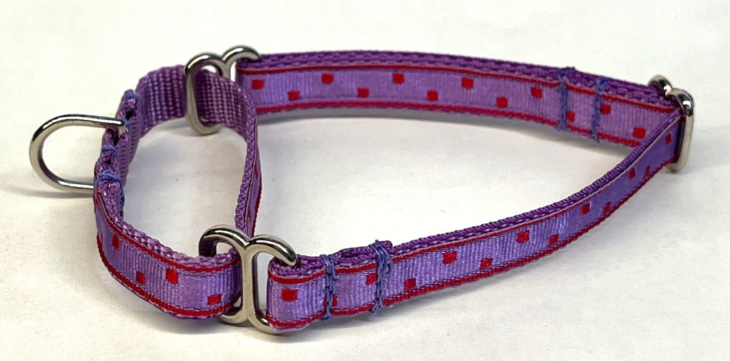 Lavender with Pink Square Dots Martingale Collar 1/2