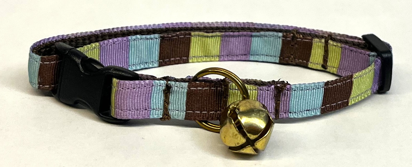Lavender, Brown, Green, and Light Blue Vertical Stripe Cat Collar